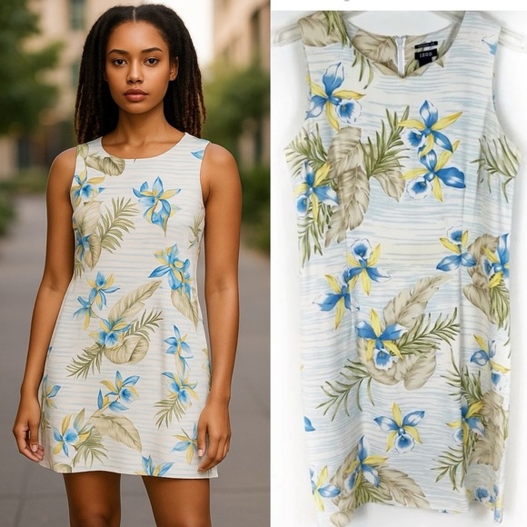 Izod Dresses & Skirts - 100% Silk Hawaiian Floral Sleeveless Dress Tropical Coastal Grandma 12 Cruise
